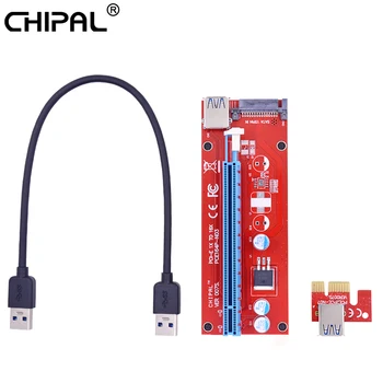 CHIPAL Raudona 30CM PCIE PCI-E 1X iki 16X Riser Card Extender Keitiklis su 15Pin SATA Maitinimo Sąsajos + USB 3.0 Duomenų Kabelis