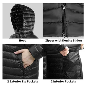 Moteriški Žieminiai Pūkų Paltai Puffer Jacket Packable Lengvas Gobtuvu Slim Šiltų viršutinių drabužių siuvimas