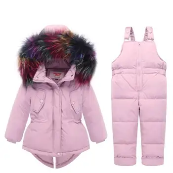 -30 Laipsniu Rusija Žiemos Kūdikių Vaikai Mergina drabužiai Drabužiai Nustatyti Gobtuvu Kailis berniukai Bendras kelnes bamblys Jumpsuit Sniego Vaikams, Kombinezonas