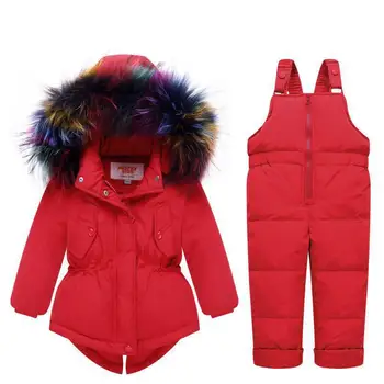 -30 Laipsniu Rusija Žiemos Kūdikių Vaikai Mergina drabužiai Drabužiai Nustatyti Gobtuvu Kailis berniukai Bendras kelnes bamblys Jumpsuit Sniego Vaikams, Kombinezonas