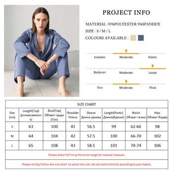 HiLoc Geltona Mėlyna Kieta Ilgomis Rankovėmis Namų Kostiumas Moterų Atlasas Sleepwear Moterų Nustatomi Laisvi Dviejų Dalių Komplektas Viršaus Ir Kelnės Pavasario 2021