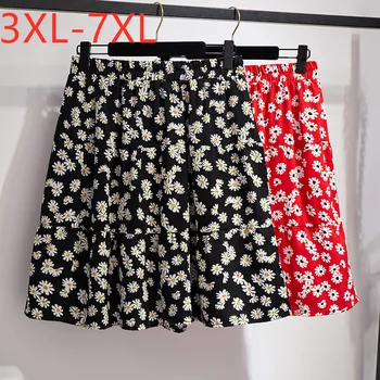 Naujas 2021 m. vasarą Korėja plius dydis midi sijonas moterims didelis atsitiktinis palaidų gėlių plisuotas sijonas juodas raudonas 3XL 4XL 5XL 6XL 7XL
