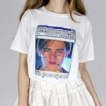 Karšto Tumblr Ulzzang Vasarą moterys T-shirt Leonardo di caprio Leo Titanik verkti harajuku atsitiktinis, Kietas derliaus Moterų plius dydis viršų