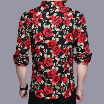 HCXY 2019 m. pavasario Gėlių Spausdinti Marškinėliai vyrams naujas mados ilgomis rankovėmis gėlių mens marškinėliai vyrų slim gėlių Atsitiktinis Marškinėliai Vyrams camisa