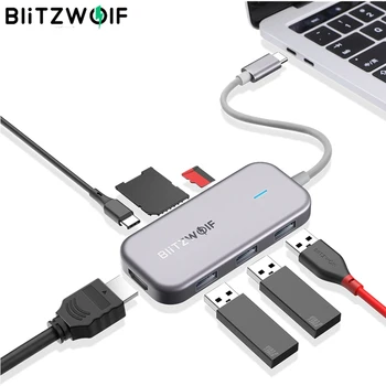 BlitzWolf BW-TH5 7 in 1 USB C Duomenų centro 3-Port USB 3.0 TF Card Reader PD Įkrovimo 4K HDMI-suderinama MacBooks iPad Nešiojamas kompiuteris