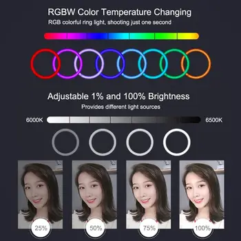 12 colių Šviesos Žiedas su Trikojis Stovas ir Telefono Turėtojas RGB Selfie LED Šviesos Žiedas Smartfon Makiažas Vaizdo Fotografija apšvietimo