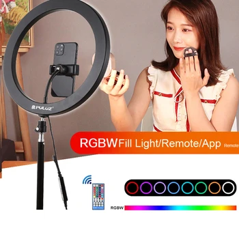 12 colių Šviesos Žiedas su Trikojis Stovas ir Telefono Turėtojas RGB Selfie LED Šviesos Žiedas Smartfon Makiažas Vaizdo Fotografija apšvietimo