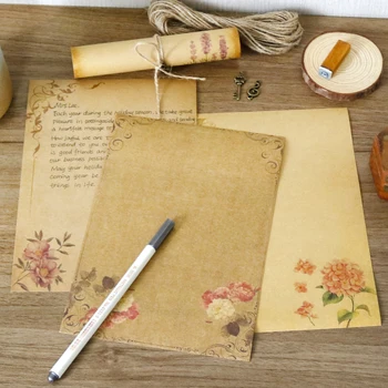 16sheets Derliaus Gėlių Dizainas Kraft Laiškas Knyga Kūrybos Ruda Amatų Rašyti Popieriniai Raštinės reikmenys Raštas Padas Raštinės Reikmenys