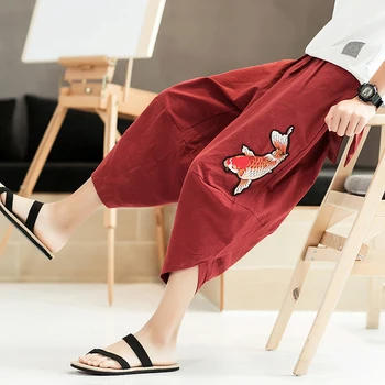 Medvilnės Skalbiniai Haremo Kelnės 2021 M. Vasarą Harajuku Track Kelnės Vyrams Žuvų Siuvinėjimo Poilsiu Korėjos Mados Atsitiktinis Kelnės Streetwear