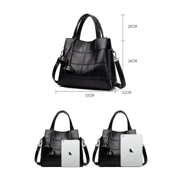 Moterų rankinės, natūralios odos 2020 naujas mados didelis petį krepšys moterims Pommax juoda moterų pirkinių krepšys