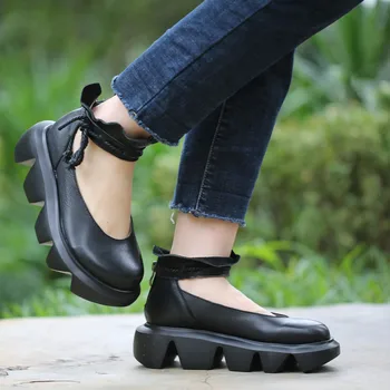 VALLU 2020 retro atsitiktinis storio apačioje odiniai batai Britų asmenybę, mados pleišto kulno moterų batai lauko paplūdimys