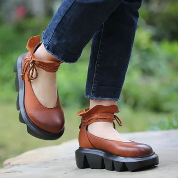 VALLU 2020 retro atsitiktinis storio apačioje odiniai batai Britų asmenybę, mados pleišto kulno moterų batai lauko paplūdimys