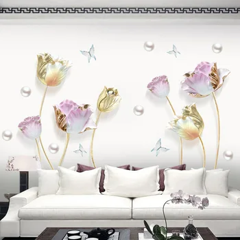 3D Tulpės Gėlių Sienų Lipdukai Gyvenimo Kambario, Miegamasis Dekoro Lipni Drugelis Tapetai, Estetinių Sienų Papuošimai Plakatas