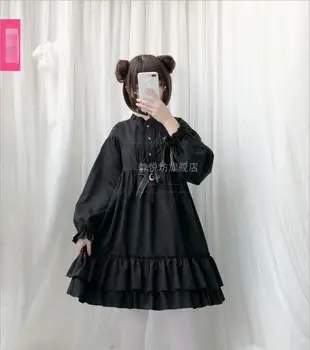 Derliaus Gotikos Long Sleeve Black Japanese Lolita Dress Teismas Kawaii Girl Lolita Cos Loli Arbatėlė Studentų Suknelė