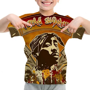 3d Spausdinimo Marškinėliai Vaikams Tupac 2Pac Marškinėliai Berniukams/mergaitėms trumpomis Rankovėmis Atsitiktinis Marškinėlius Hip-Hop Mados korėjos Stiliaus marškinėliai Vaikams