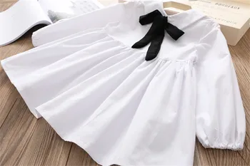 Pavasario 2018 naujų Mergaičių Suknelė aksomo lankas mazgas dizaino marškinėliai suknelė kūdikių vestidos bamblys, vaikams, drabužiai, 2-6Yrs