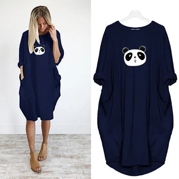 2020 m. Rudenį, žiemą suknelės moterims Kawaii Panda Print Prarasti Elegantiškas Šalis Vintage Drabužių Atsitiktinis ilgomis Rankovėmis Plus Size Vestidos