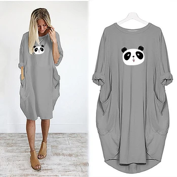 2020 m. Rudenį, žiemą suknelės moterims Kawaii Panda Print Prarasti Elegantiškas Šalis Vintage Drabužių Atsitiktinis ilgomis Rankovėmis Plus Size Vestidos
