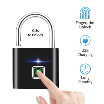 Keyless Smart pirštų Atspaudų Lock USB Įkrovimo Cinko Lydinys Durų Užraktas 0.5 S Greitai Atrakinti pirštų Atspaudų Spynos, Durų Bagažo Saugus
