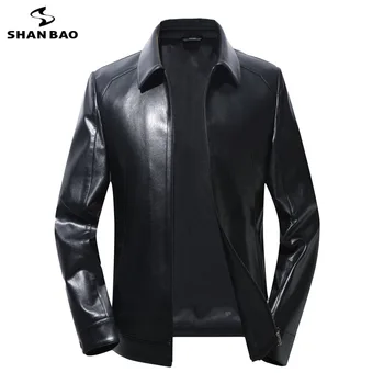 SHANBAO prekės vyrų motociklo atvartas odinė striukė 2020 m. rudenį prabangių verslo atsitiktinis plonas odos striukė juoda ruda žalia