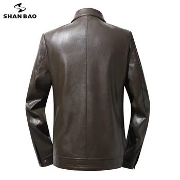 SHANBAO prekės vyrų motociklo atvartas odinė striukė 2020 m. rudenį prabangių verslo atsitiktinis plonas odos striukė juoda ruda žalia