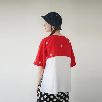 Polka dot spalvos marškinėliai moteriška prarasti originalus Japonų didelio dydžio imakokoni trumpas rankovės 2019 labdaros viršuje 192651