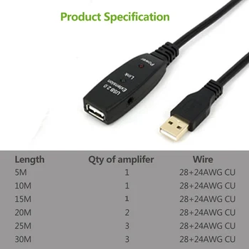 Lingable USB 2.0 Kabelis-prailgintojas 5M 10M, 15M 20M USB2.0 Aktyvus Kartotuvas Vyrai į Moterų Ilgų Kabelių Su Signalo Stiprintuvas Lustas