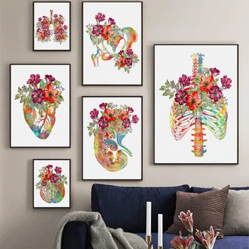 Gėlių Smegenų Širdies Kaukolė inkstų skeleto Anatomiją Sienos Meno Tapybos Drobės Šiaurės Plakatai Ir Spausdina Sienos Nuotraukas Biuro Dekoras
