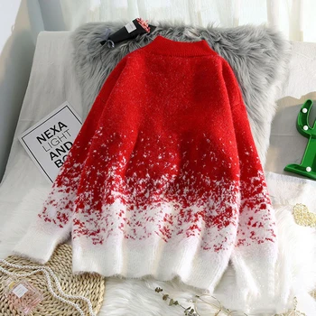 Rudenį ir žiemą Prarasti Raudonas megztas megztinis moteriška Kalėdų snaigės O-Kaklo Puloveriai Šilti megztiniai ilgomis rankovėmis viršūnes moterims