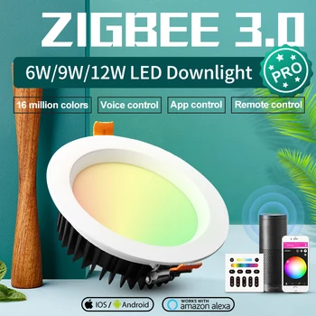 GLEDOPTO ZigBee 3.0 6W/9W/12W Smart Lubų Downlight Pro RGBCCT App/Balso/Nuotolinis Darbas Su 