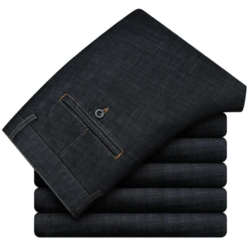Klasikinis verslo džentelmenas vyriškos juodos džinsinio džinsus rudenį, žiemą prekės ženklo drabužių vieno žodžio sagtis diržo jaunimo tiesiai atsitiktinis kelnės