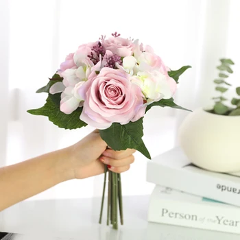 Yumai Rožinė Hydrangea Gėlės, Dirbtinės Puokštės Netikrą Gėlių Kamuolys Nuotaka Vestuvių Stalo Centerpieces Apdailos Namų Rudens Dekoras