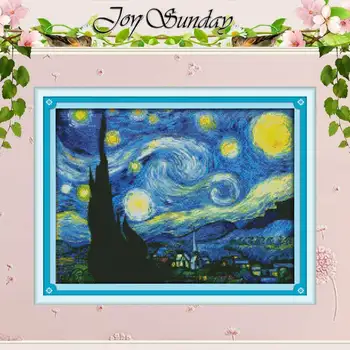 Į Žvaigždėtą Naktį Van Gogh Skaičiuojami Kryželiu 11CT 14CT Kryželiu Rinkiniai Kinijos kryželiu Rinkiniai Siuvinėjimui Rankdarbiams