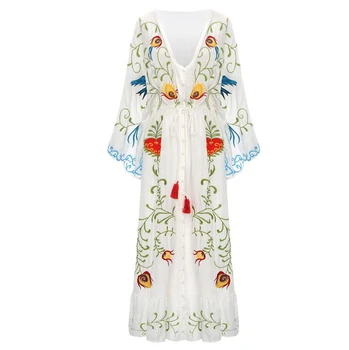 TEELYNN maxi suknelė moterims 2020 m. derliaus baltos medvilnės gėlių Siuvinėjimų suknelės seksualus V-kaklo suknelė prekės boho suknelės Vestido