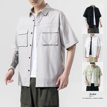 2020 metų vasaros nauja tendencija prekės ženklo drabužių vyrų mados prarasti trumpas rankovės marškinėliai krūtinės kišenės didelio dydžio vientisos spalvos medvilnės marškinėliai