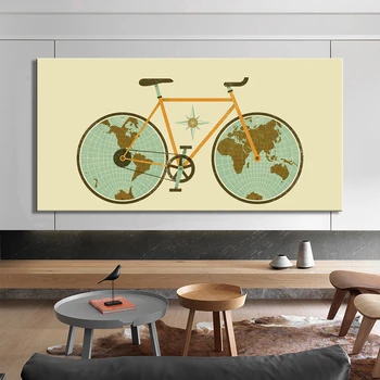 Pasaulio Žemėlapis ant Dviračio Ratų, Plakatų ir grafikos Sienos Meno Tapybos Drobės Abstrakčiai Dekoratyvinis Nuotraukas Kambarį Namų Dekoro