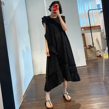 2020 Naujas Vasaros Moterų Suknelė Sundress Plius Dydis Prarasti Korėjos Prašmatnus O Kaklo Drugelio Rankovėmis Suknelės Derliaus Pynimas Plisuotos Suknelė