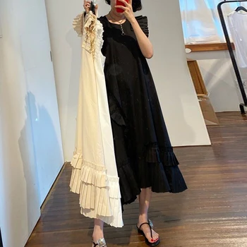 2020 Naujas Vasaros Moterų Suknelė Sundress Plius Dydis Prarasti Korėjos Prašmatnus O Kaklo Drugelio Rankovėmis Suknelės Derliaus Pynimas Plisuotos Suknelė