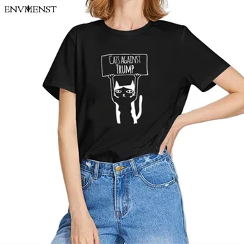 Envmenst marškinėliai moterims 2020 m. vasarą KATĖS PRIEŠ KOZIRIS T-shirt gyvūnų Atsitiktinis trumpomis Rankovėmis mergaitėms 90 stiliaus Viršūnes, o-kaklo Tees XS-3XL
