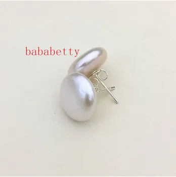 Paprastas elegantiškas baroko baltos spalvos natūralių gėlavandenių perlų mygtuką monetos formos 13-kaip 14mm Tibeto sidabro stud auskarai