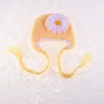 Šviesiai Geltonos spalvos Daisy Gėlių Nėrimo Foto Prekėms, Kūdikių Nuotraukas Megzti Kūdikių Kostiumas Naujagimiai Ateina į Namus Komplektus Mergaitė Žiemos Skrybėlę