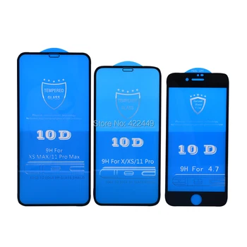 50pcs 10D Grūdintas Stiklas iPhone 12 Mini Pro 11 Max XS XR X 8 7 6 6S Plus SE Visišką Guard Lenktas Screen Protector Filmas