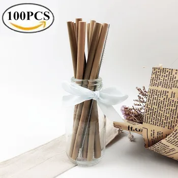 100vnt/daug Bambuko Šiaudų Natūralių Organinių Daugkartinio naudojimo Bambuko Geriamojo Šiaudelius Švaresnis 19.5 cm, 23cm Bamboe Šiaudelius nustatyti Didmeninės