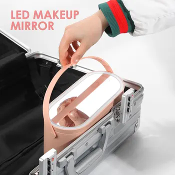 Apšviečiami Makiažo Veidrodėliai Lauke Kosmetika Organizatorius Su LED Žibintai Makiažo Veidrodėliai Kūrybos 2 In 1 Nešiojamų Makiažas talpinimo Atveju