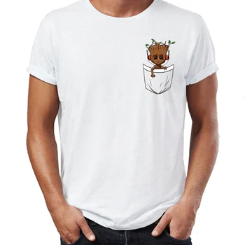 Atsitiktinis Vyrų t-shirt Baby Groot Pocket Marškinėlius Tees Viršūnes Juokinga Globėjai Galaxy Badass Nuostabus Marškinėlius Tees Harajuku Streetwear