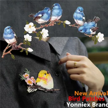 Maxsin Gražus mados siuvinėjimo paukštis su gėlių Pleistras sticke medžiaga pasta drabužių užlopyti skylę 