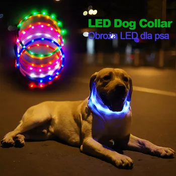 Saugus Perspėti, LED USB Įkrovimo Reguliuojamas keičiamo dydžio Silikono Šviesos Šunų Antkaklis Pet Šuo, Katė Naktį Pasinaudoti Naminių Reikmenys