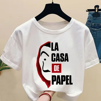 La Casa De Papel Atspausdinta Marškinėliai Naujas Harajuku moteriški marškinėliai Vasaros Mados Popieriaus Namas Atsitiktinis Viršų trumpomis Rankovėmis Marškinėlius Moteris