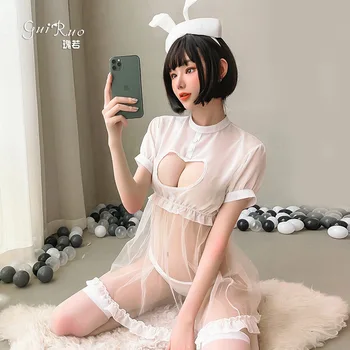 2020 Naujas Seksualus Akių Matyti, Nors Anime Cosplay Kostiumas Bunny Erotinis apatinis Trikotažas Nustatyti Moterų Seksualus apatinis Trikotažas Suknelė su Panty Kambarinės Uniforma