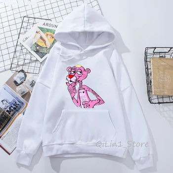Mados Animacinių filmų Pink Panther Hoodie moterims palaidinės harajuku kawaii gyvūnų spausdinti juokinga gobtuvu hoodies rudens žiemos drabužių